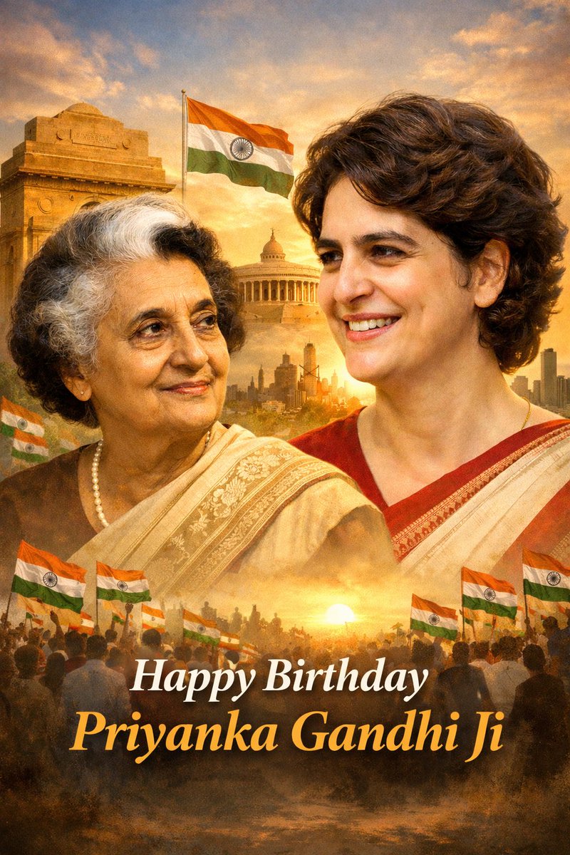 Happy Birthday to Smt.Priyanka Gandhi Ji 
Your strength, simplicity, and connect with the people reflect the spirit of Indira Gandhi. May you continue to inspire a just and inclusive India 🇮🇳 <a href="/priyankagandhi/">Priyanka Gandhi Vadra</a> <a href="/RobertVadra/">Robert Vadra</a>