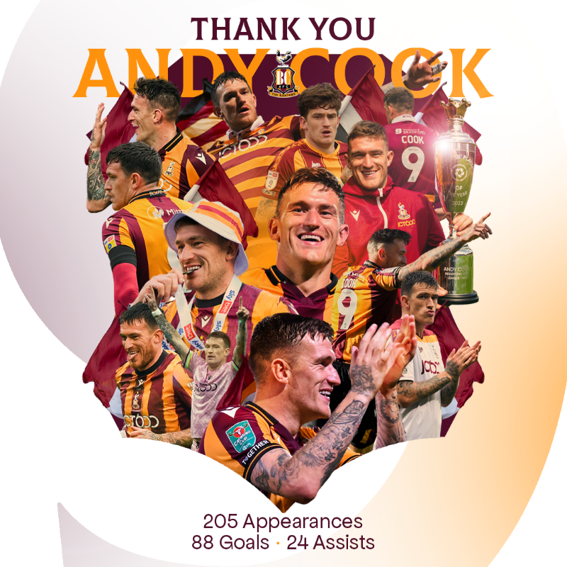 officialbantams's tweet photo. We can announce Andy Cook has joined Sky Bet League Two side Grimsby Town, on loan, for the remainder of the season.

Everyone at the club would like to thank Andy for his incredible service to the Bantams and wish him and his family all the very best for the future. 🤝

#BCAFC