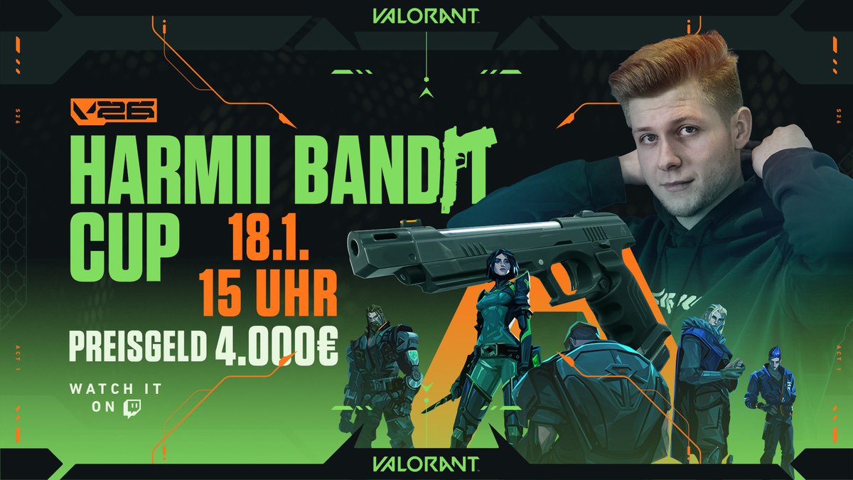 VALORANTde's tweet photo. Wir haben gekocht: Zusammen mit @harmii_ hosten wir am Sonntag ab 15 Uhr den "Harmii Bandit Cup", ein Creator Turnier um den Launch der Bandit zu feiern!

4 Teams kämpfen um 4.000€ Preisgeld - Team Announcements soon 👀 https://t.co/QAbLLzFpSb