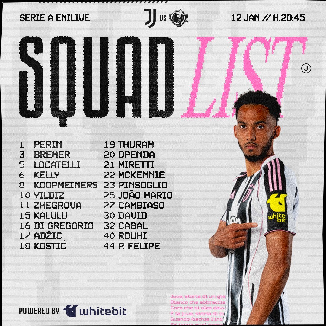 Perlawanan 20

🇮🇹 Serie A 
🆚 Cremonese
🏟 Allianz Stadium
⏰ 3:40 pagi