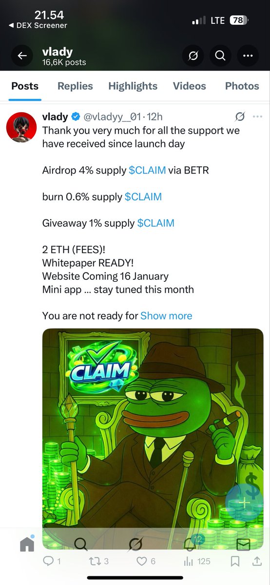 I think claim will ath soon, because this dev <a href="/vladyy__01/">vlady</a> is so good, he will launch website coming 16 january and also launch mini apps in this month.

Ready to re-claim ath?

0xdAfFeb15f08581E6CA1e20a1E31E302A07e69b07