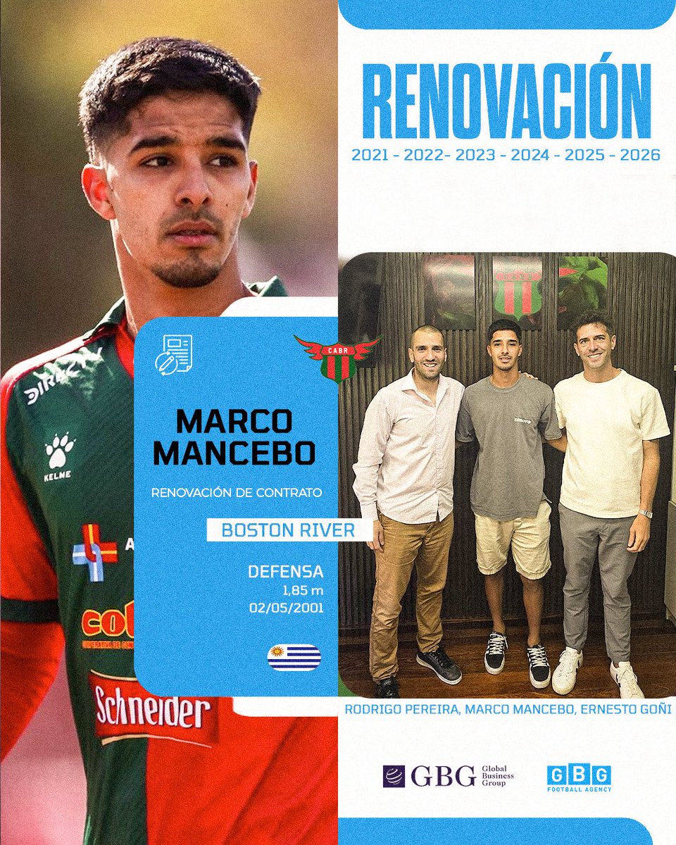 ✍️ 𝗦𝗔𝗦𝗧𝗥𝗘 >>> Marco Mancebo renueva su vínculo contractual y está pronto para afrontar su sexto año en @bostonriver_oficial 

🤝 <a href="/rodrigosepee/">rodrigosepee</a> <a href="/TetoGoni/">Ernesto teto Goñi</a> 

𝐆𝐁𝐆 𝐅𝐨𝐨𝐭𝐛𝐚𝐥𝐥 𝐀𝐠𝐞𝐧𝐜𝐲 | #𝗚𝗕𝗚𝗣𝗹𝗮𝘆𝗲𝗿