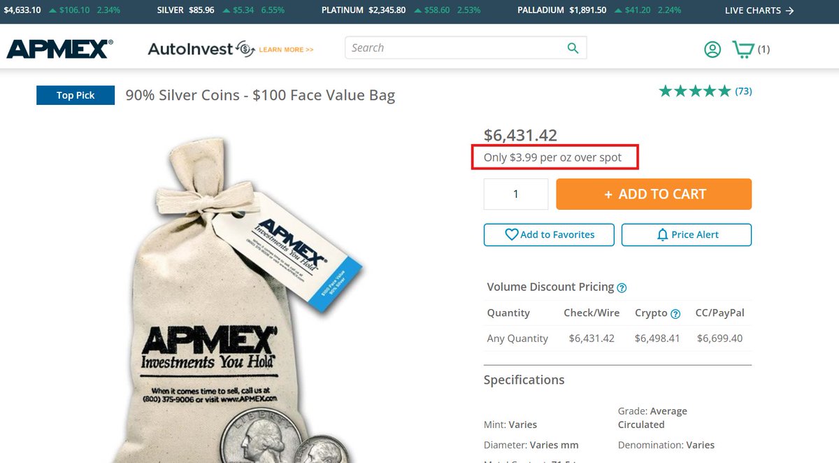 silvertrade's tweet photo. 🚨LAST BASTION OF PHYSICAL SILVER FALLING:
🔥JMBullion SOLD OUT of 90%
🔥APMEX Raises 90% Premiums to $4/oz Over Spot
➡️➡️SD Bullion Last Remaining Big 3 Dealer With 90% Silver AT SPOT: