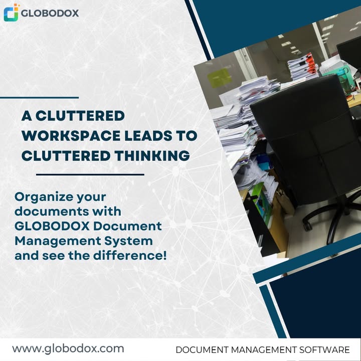 globodox's tweet photo. A cluttered workspace leads to cluttered thinking. Organize your documents with GLOBODOX Document Management System and see the difference! https://t.co/NbInICDIEW
 #Godigital
#software
#system
#Automation
#Department
#Datasecurity
#Dataprotection
#Digitaltransformation https://t.co/IN0yk5WkMC