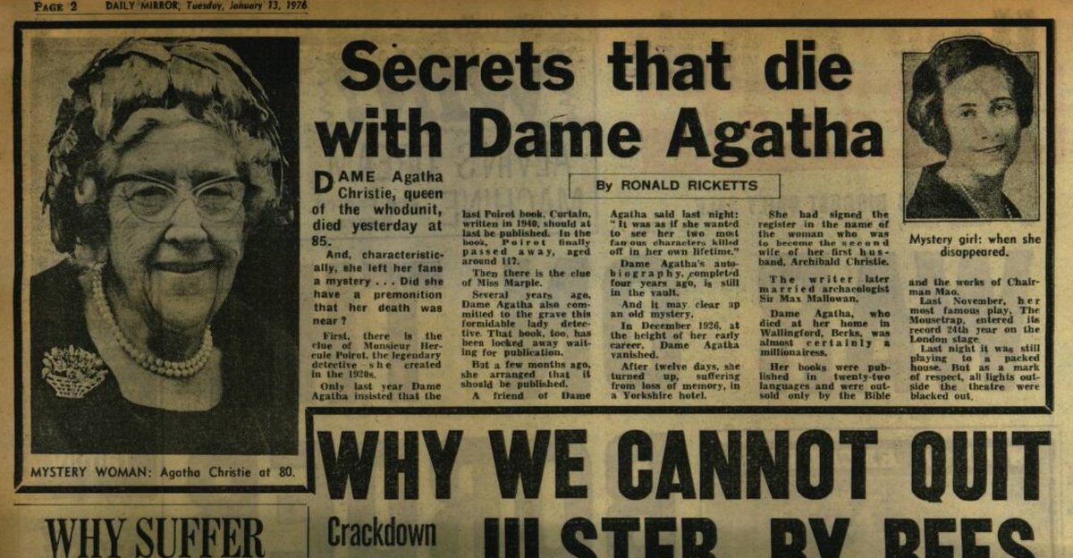 OTD 50 years ago Dame Agatha Christie passed away at the age of 85