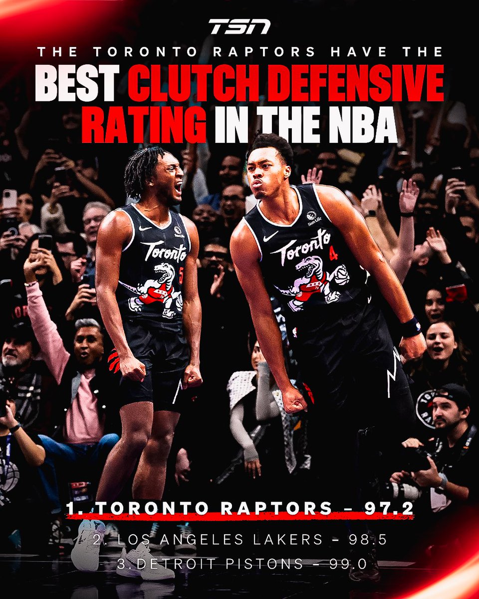 TSN_Sports's tweet image. The Raptors have been the best defensive team in the clutch this season, boasting a league-best 97.2 clutch DRTG 😳🔒 

(H/T @statdefender)