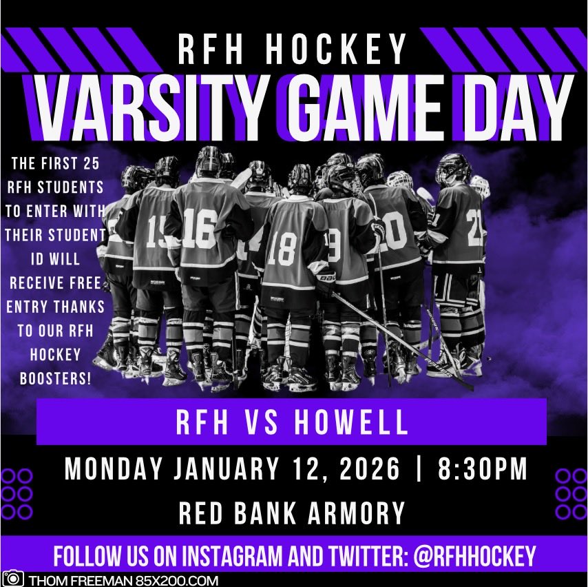 VARSITY GAME DAY!
 
Two teams right in the mix of the Shore battle looking for a win tonight. RFH hosts Howell at 830pm. 

Come out and support the team. First 25 RFH students with their school ID will receive paid entry into the game. 

BE LOUD. ROLL DAWGS!