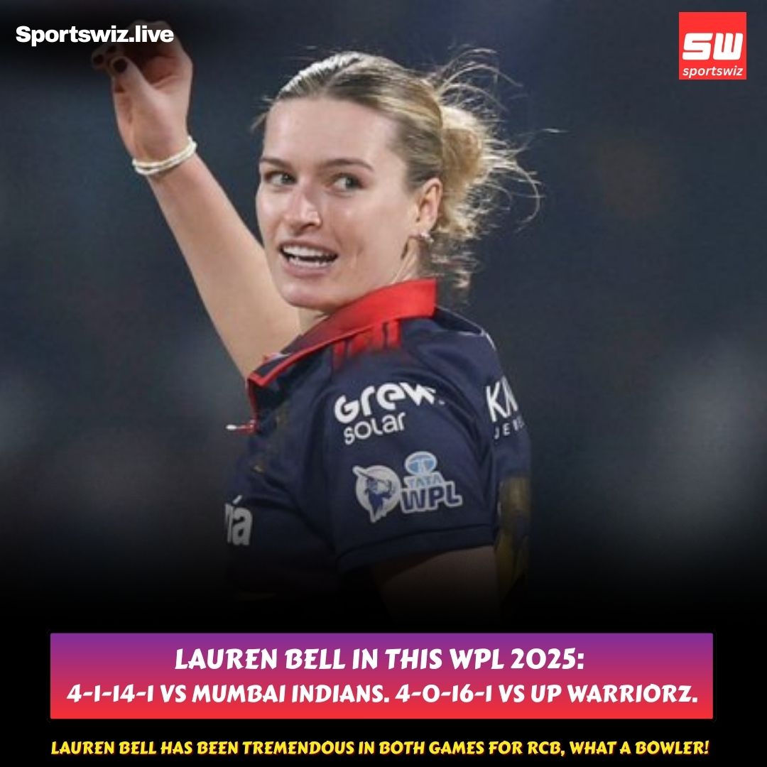 mysportswiz's tweet photo. Two matches. Big impact.
Lauren Bell delivering for RCB in WPL 2025
Simply sensational.

https://t.co/7Wm3X0Tlrs 

#AyushBadoni #Rohit #JustinHerbert #Carrick #49ers #Niners #Sachin #ODIs #Purdy #Kittle #Pats #Patullo #SanDiego #FTTB #Skip #AJBrown #Sirianni #Philly #Wilcox https://t.co/iqdZNpBJA0