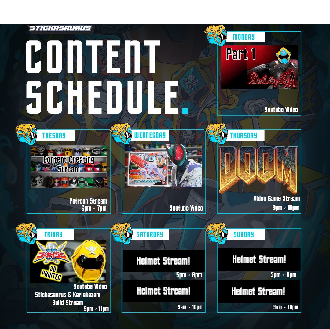 The schedule for the week!