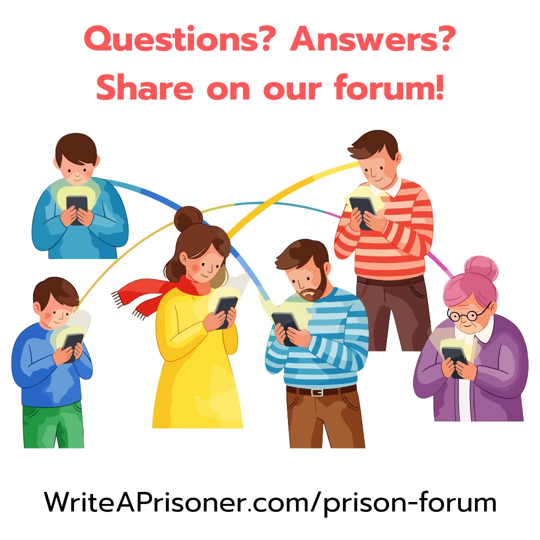 writeaprisoner's tweet image. Do you have questions about prison and prison life? Perhaps you have the answers to someone else's question. Please visit our forum where people can share information with each other: writeaprisoner.com/prison-forum