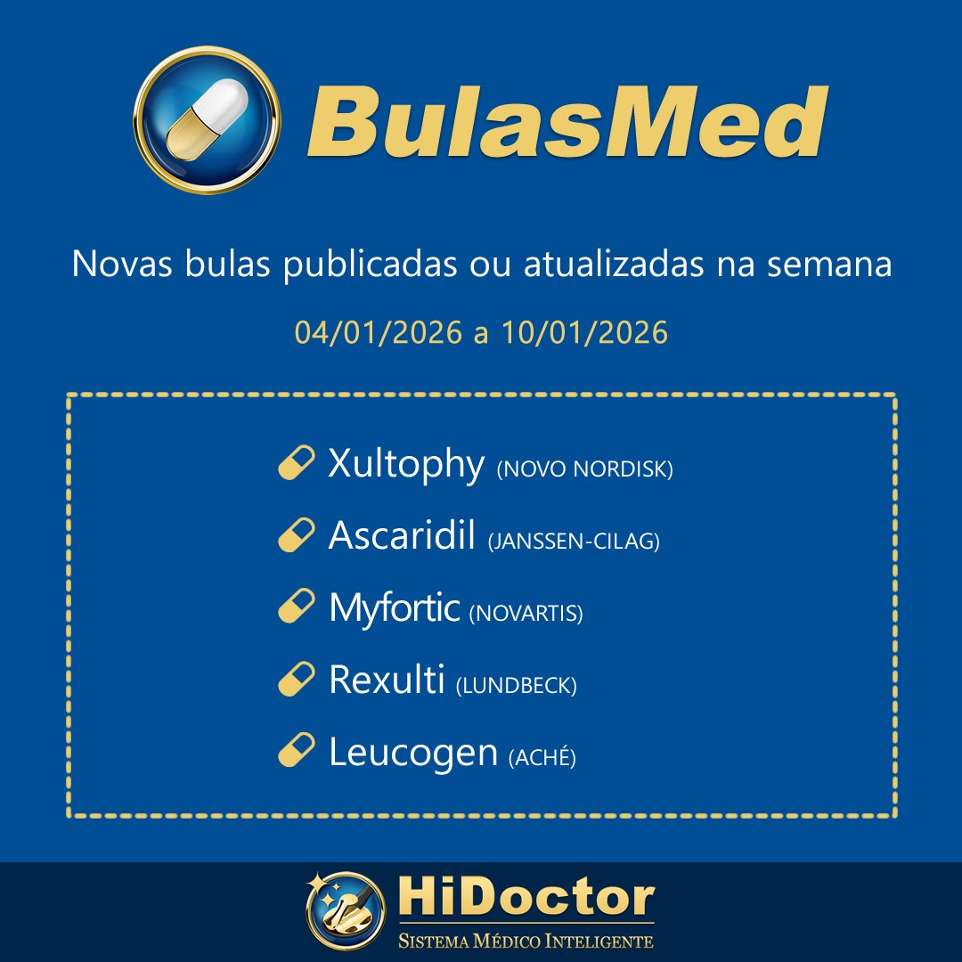 BulasMed's tweet image. Novas bulas publicadas ou atualizadas na semana!

Veja mais: bulas.med.br

#Bulas #Medicamentos