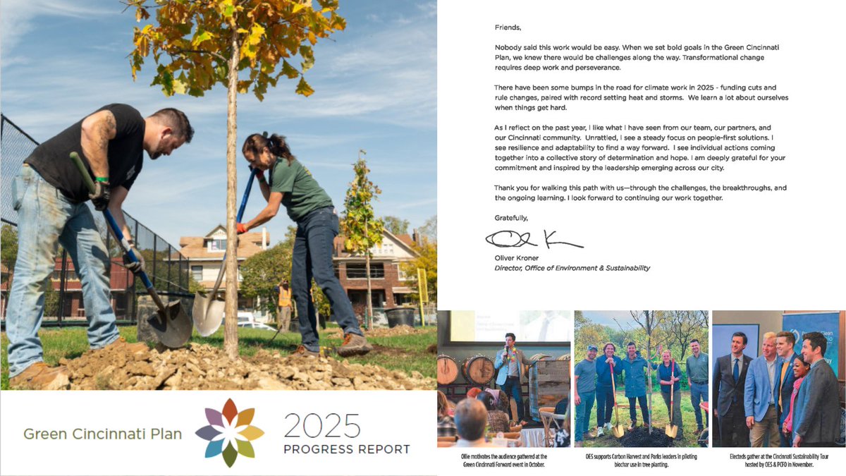 CincinnatiOES's tweet photo. We’re proud to share our 2025 GCP Progress Report - highlighting real progress, inspiring stories, and the awesome people (like you!) powering the Green Cincinnati Plan. See how far we’ve come together! Read the full report here https://t.co/k8NBpOhu6W https://t.co/x9SInP5AG8