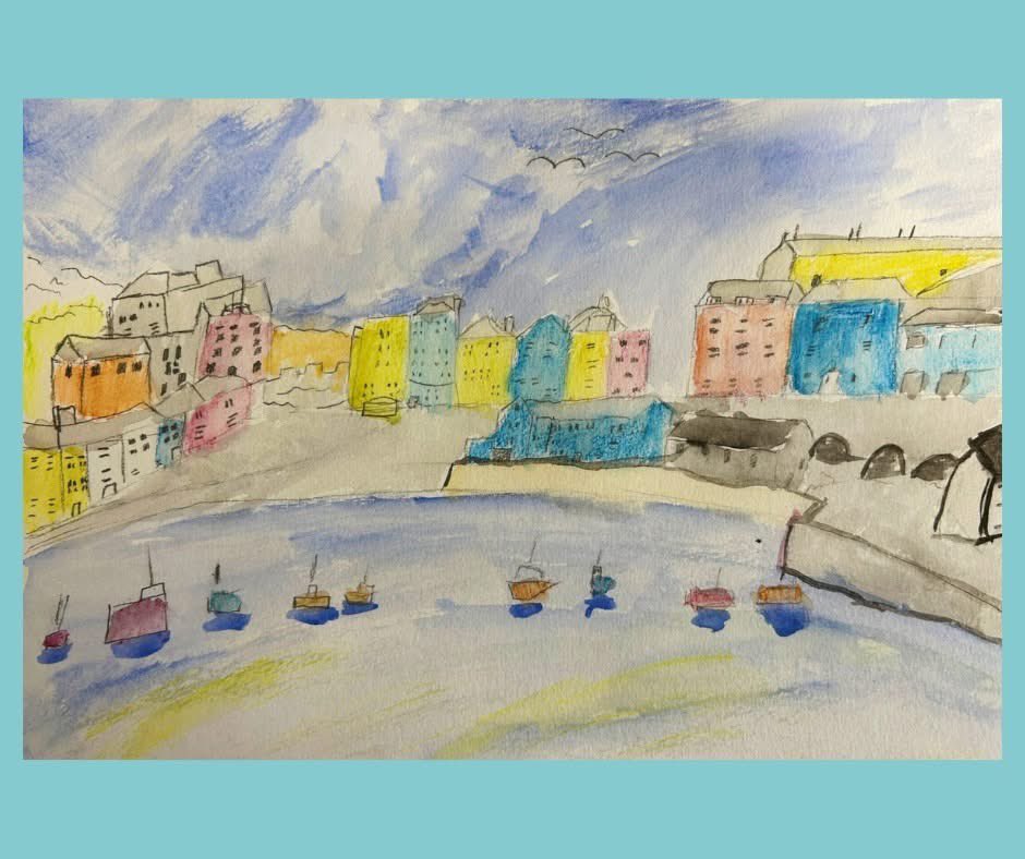 We’re so proud to shine a spotlight on one of our students who joined us this term, 11 year old Jessica Walker. Jessica created this wonderful A4 painting of the seaside town, Tenby, over two classes. We love the colourful houses and cloudy sky. A huge well done Jessica!