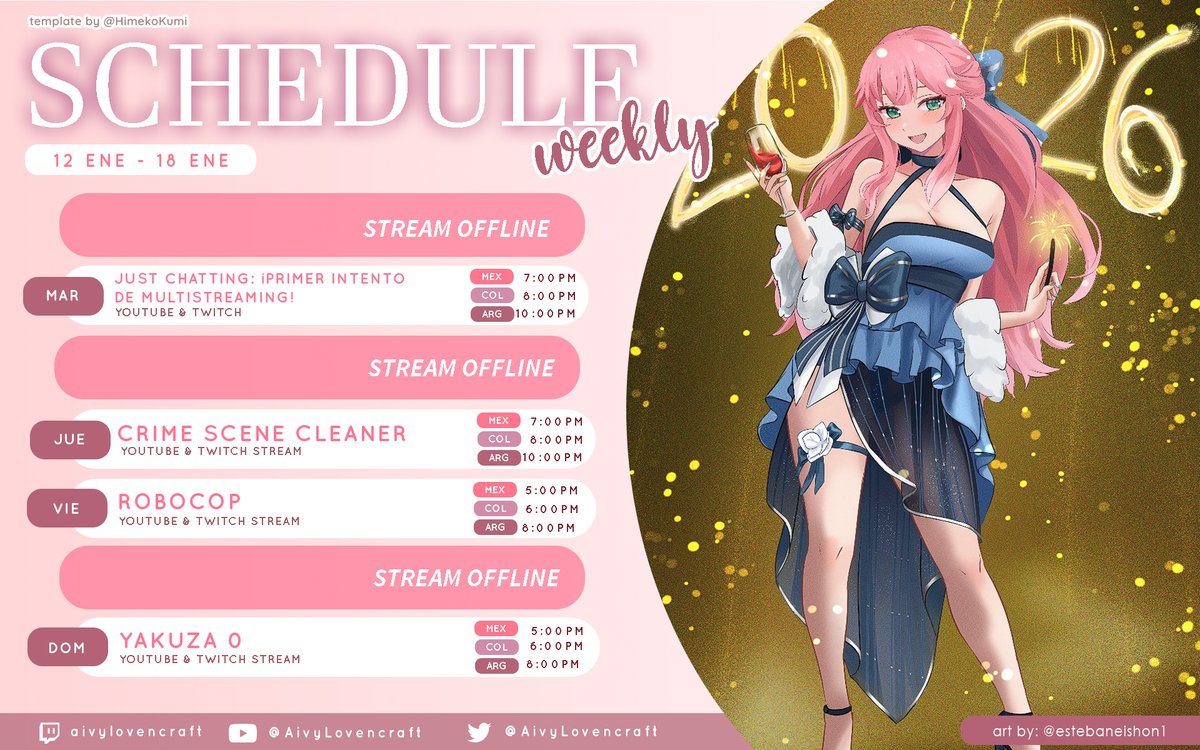 AivyLovencraft's tweet photo. 【Calendario & Tags】
ENE 12 - ENE 18 🎄
¡Regresamos a la programación habitual!
GENERAL: #AivyLovencraft
LIVE: #AivyLive
ART: #AivyDraw / NSFW: #HentAivy
FANNAME: #Craftitos
MEMES: #LovenMemes https://t.co/mbOfzcJKxZ