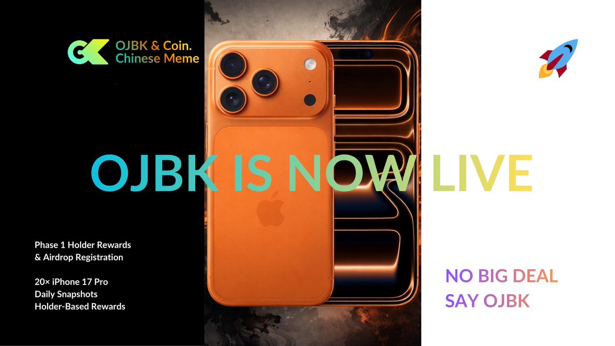 🚀 The first batch of OJBK airdrop has been fully distributed!
📸 iPhone 17 Pro trading snapshot is coming soon
💧 Liquidity is about to flow in
As liquidity enters,
 price momentum is expected to accelerate.
If you’re still on the sidelines,
this might be your last chance at low