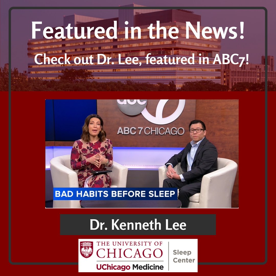 uchicagosleep's tweet photo. Is better sleep your New Years Resolution? Our Medical Director, Dr. Kenneth Lee, sat down with the ABC7 Chicago Morning Team for their January Wellness Month to discuss better sleep hygiene practices! Click the link in our bio to watch!

@UChicago_Neuro @NeuroUcmc https://t.co/DHbPpVVX9k