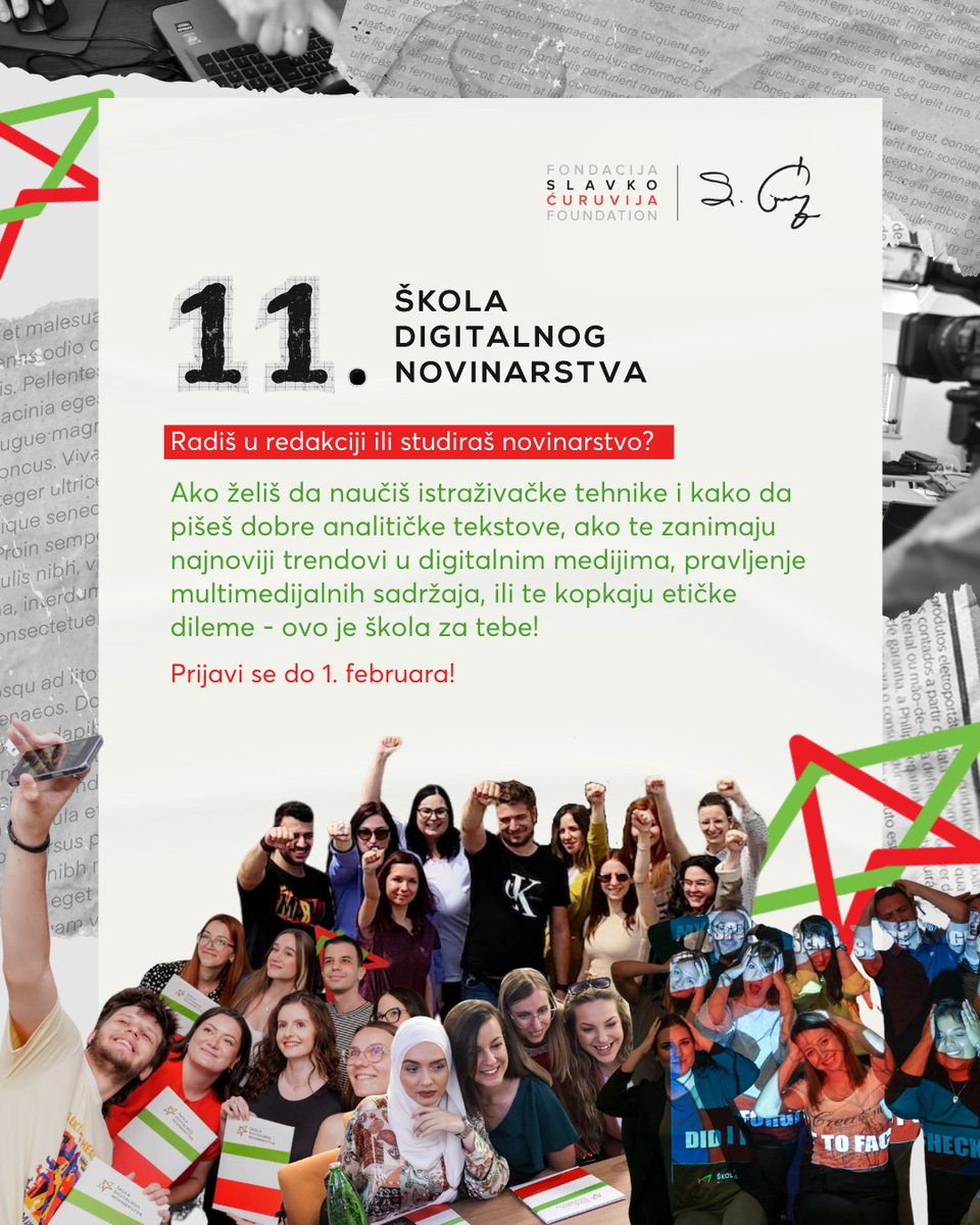 🧲 Budi deo 11. generacije Škole koju je dosad završilo više od 80 novinarki i novinara!

🗓️ Rok za prijave je 1. februar!

ℹ️ skoladigitalnognovinarstva.rs