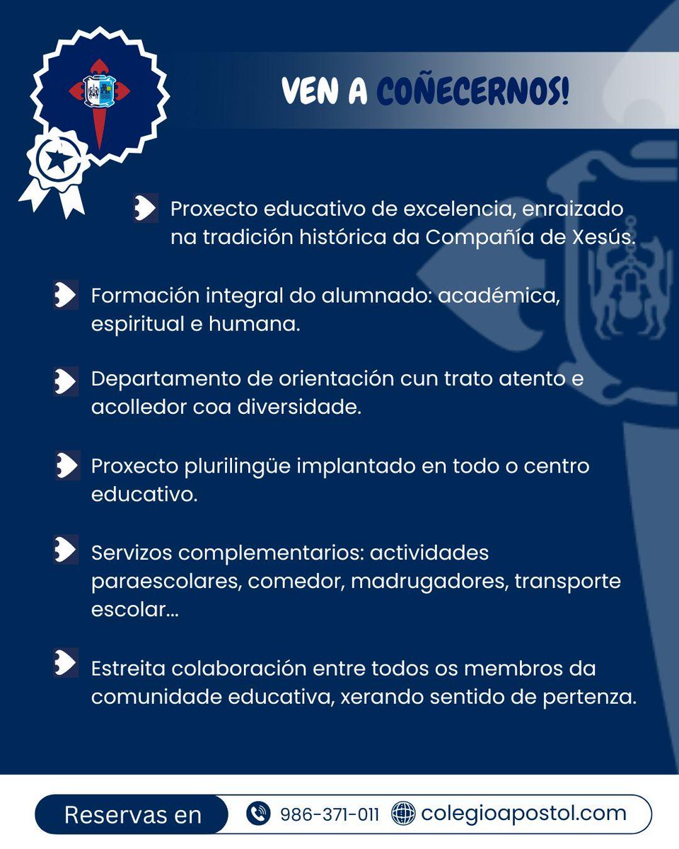 Buscas o mellor futuro para as túas fillas e fillos? No Apóstol cremos nunha educación que forma persoas para os demais, con valores, innovación e acompañamento real. Abrimos as nosas portas. Ven a coñecernos!