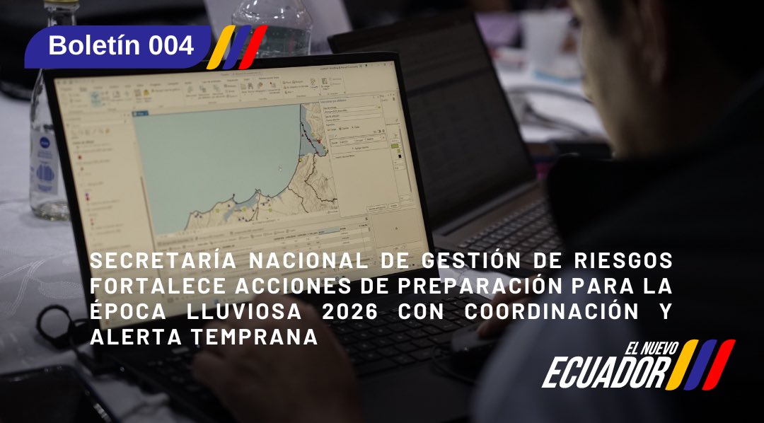 Riesgos_Ec's tweet photo. Fortalecimiento de la Estrategia Nacional de Preparación y Respuesta ante la Época Lluviosa 2026.

📌 Boletín 004 - En el siguiente link:
https://t.co/XFGEIR1T5v

#ElNuevoEcuador https://t.co/UEVjUzsNeC