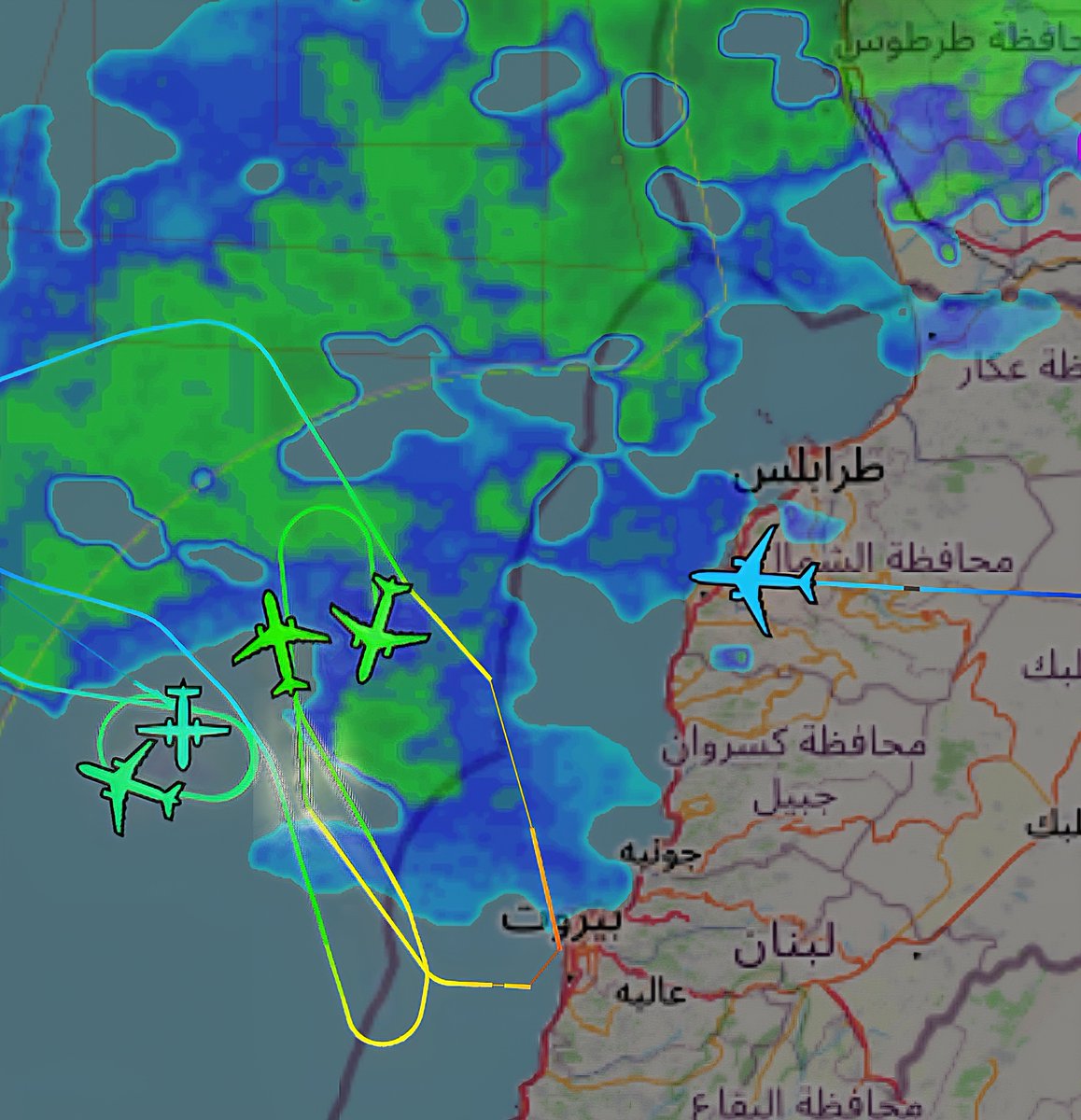 LebanonJets's tweet photo. Crazy weather in Beirut this afternoon as forcasted- winds gusting +50kt, holds, 2 #goround & saddest story is Turkish #TK824 schedueled arrival 2pm, diverted to Antalya, then tried to make it again but weather got much worse... now heading all the way back to Istanbul IST https://t.co/IVt2LDQpfD