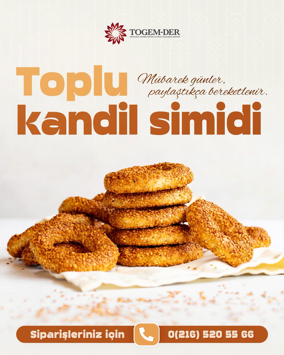 togemder's tweet image. Mübarek günler, paylaştıkça bereketlenir. 

Toplu kandil simidi siparişleriniz iyiliğe vesile olsun. 

Miraç Kandiliniz bereketli olsun! 

 0(216) 520 55 66