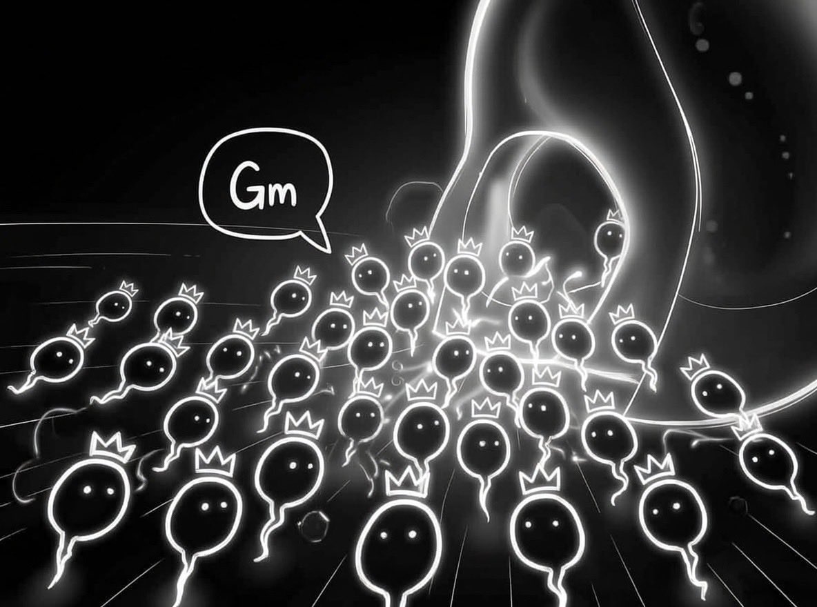 nisukeNFT's tweet photo. GM $Sperm army! Only the real ones will make it to the ovule. Stay strong. https://t.co/5MYdXa7I2r
