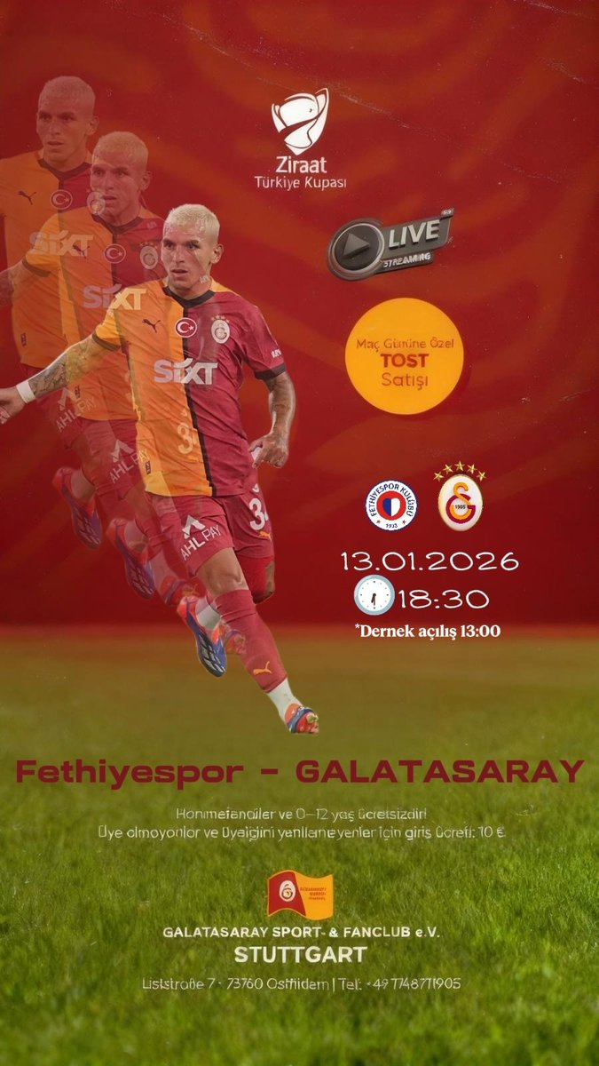 Ziraat Türkiye Kupası Fethiye Spor Galatasaray..
Tüm Galatasaray sevdalılarını Derneğimize bekleriz..💛❤️

<a href="/TayfunBozkus/">Tayfun BOZKUŞ</a>