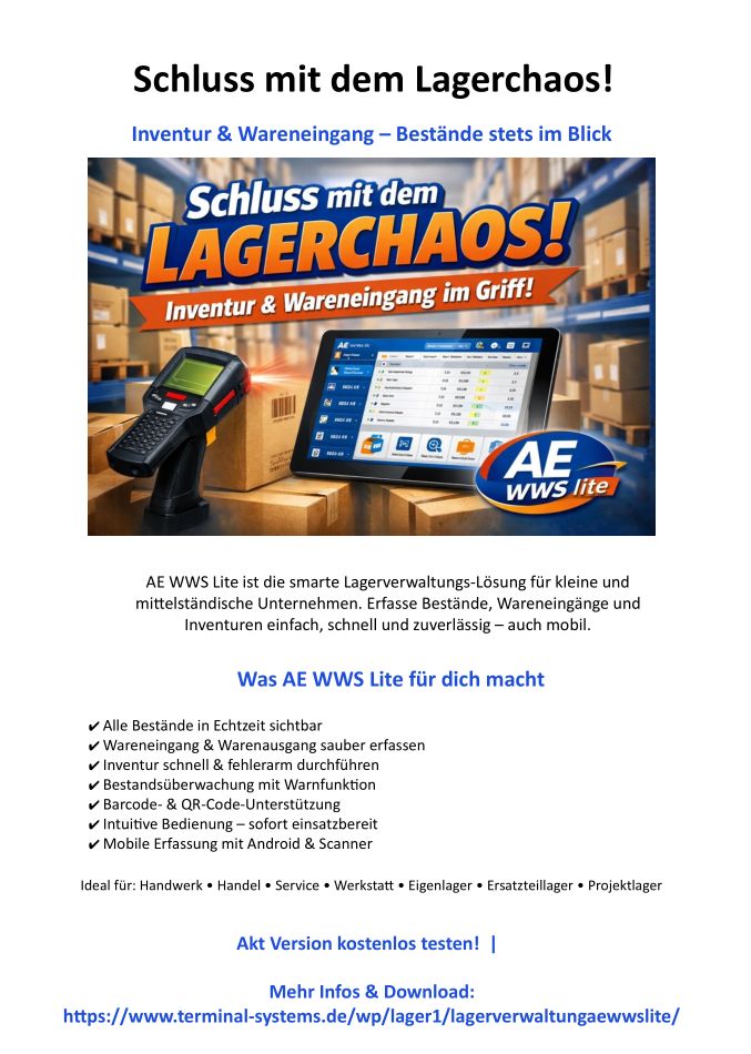 EmbeddedIT's tweet photo. Mit AE WWS Lite Inventur, Wareneingang, Bestände jederzeit im Blick – per Scanner oder Android-Gerät.
https://t.co/e1as6PGOOZ
#Lagerverwaltung #Inventur #Wareneingang #Bestandsmanagement #Logistik #Handwerk #Mittelstand #Digitalisierung #Barcode #Warenwirtschaft #Effizienz https://t.co/s2ykztKhG6