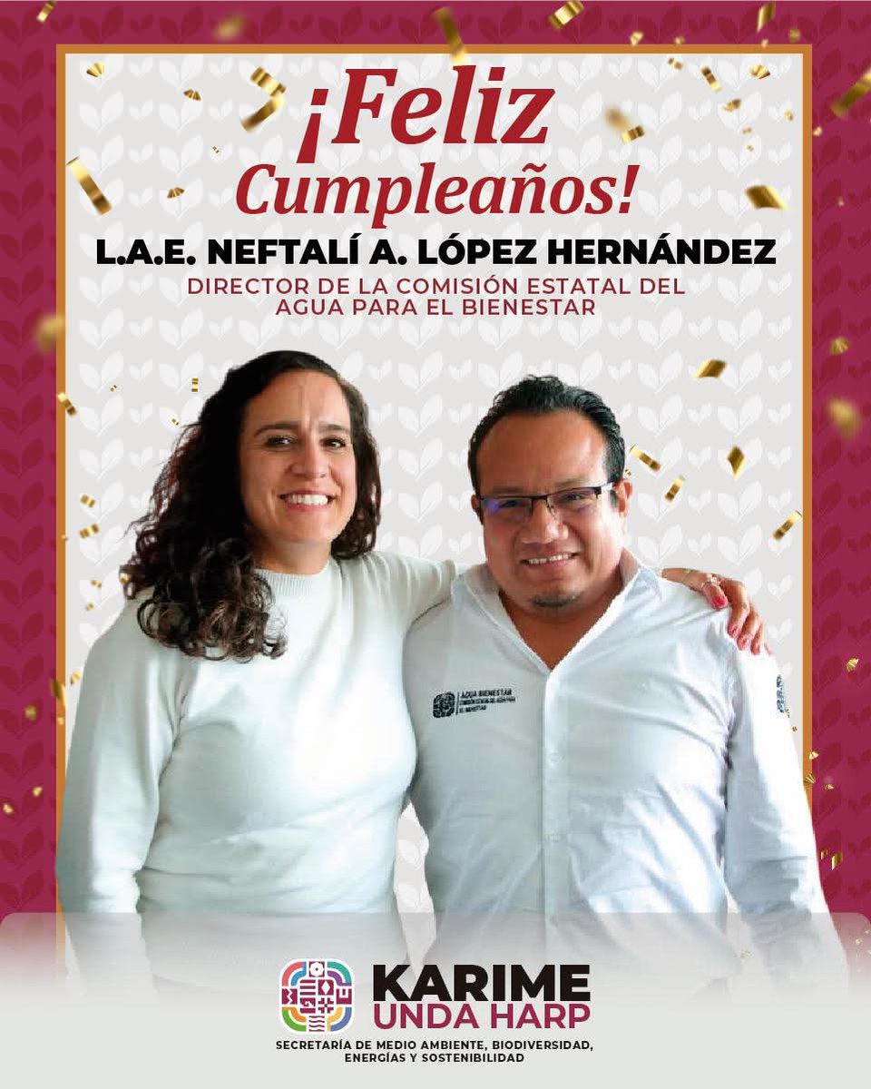 Con aprecio, felicito por su cumpleaños al titular de la Comisión Estatal del Agua para el Bienestar, Neftalí Amigdael López Hernández .

Que este nuevo año de vida venga acompañado de salud, proyectos exitosos y grandes logros.

¡Felicidades! ✨