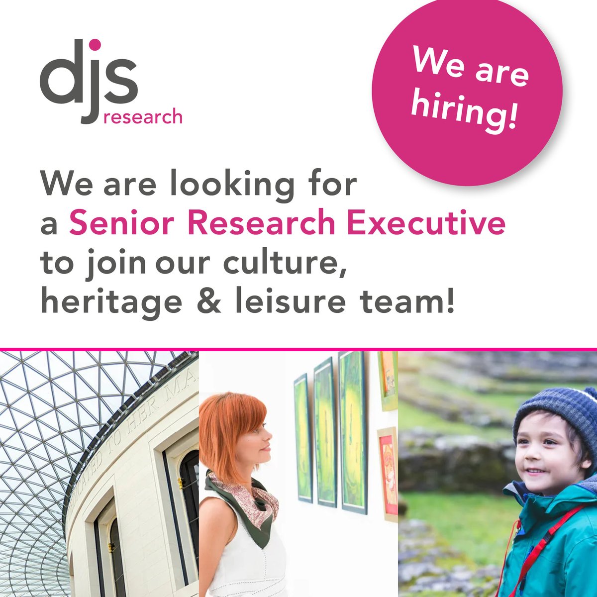 DJSResearch's tweet photo. 📢 We're hiring! 📢 We're on the hunt for a proactive, motivated Senior Research Executive with a meticulous eye for detail to join our growing culture, heritage &amp; leisure team! https://t.co/JIVIUAPHQR. https://t.co/ruiFrDg4lk