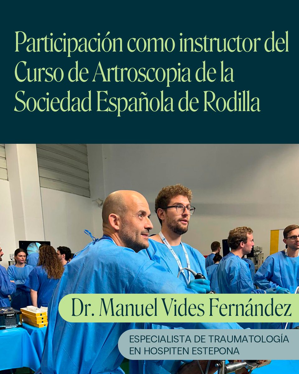 hospiten's tweet photo. El Dr. Manuel Vides Vides Fernández,​
@dr_vides, especialista de traumatología en Hospiten Estepona, ha participado como instructor en el puesto de prácticas en cadáver del Curso de Artroscopia de la Sociedad Española de Rodilla (SEROD), entidad de la que es miembro. ​

El evento, celebrado en diciembre en el Pabellón de Deportes de Málaga, reunió a especialistas en cirugía de rodilla y se centró en la formación práctica avanzada en técnicas de artroscopia, reforzando su compromiso con la docencia y la actualización continua en su especialidad.