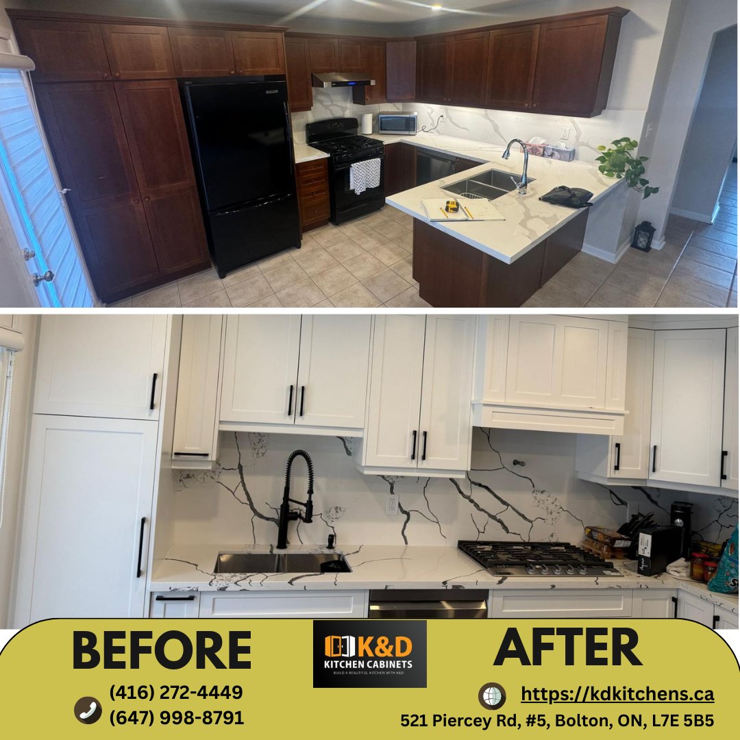 kd_kitchens's tweet photo. ✨ Before &amp; After: A Stunning Kitchen Makeover ✨
This kitchen went from ordinary to exceptional with a complete custom makeover. 
- Custom MDF Painted Cabinets
- Quartz Countertop
- Waterfall Island

📞 Contact us today to start your own before-and-after transformation. https://t.co/tPGx3Uh1fB