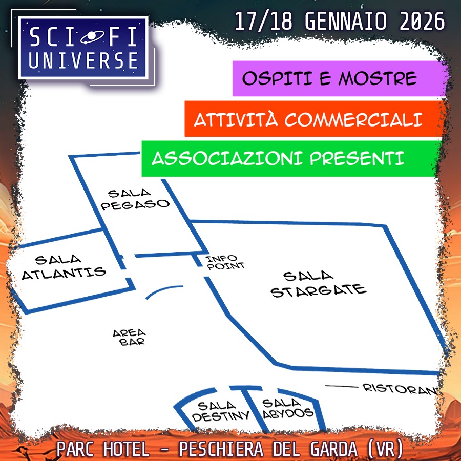 Amiche e amici della Sci-Fi Universe, la mappa delle sale principali è online sul nostro sito: scifiuniverse.it/sci-fi-univers…💫

Vi ricordiamo che le iscrizioni online alla SFU2026 si chiuderanno mercoledì 14 gennaio.

#SciFiUniverseIt #SFU #SFU2026 #Fantascienza  #Iscrizioni #mappa