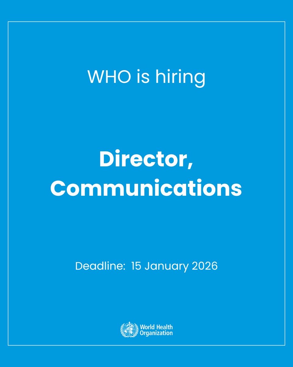 DrTedros's tweet image. We are inviting applications for a key leadership role as Director of Communications at @WHO to lead our strategic communications and global advocacy.

The closing date for applications is 15 January 2026. For more information, visit careers.who.int/careersection/…