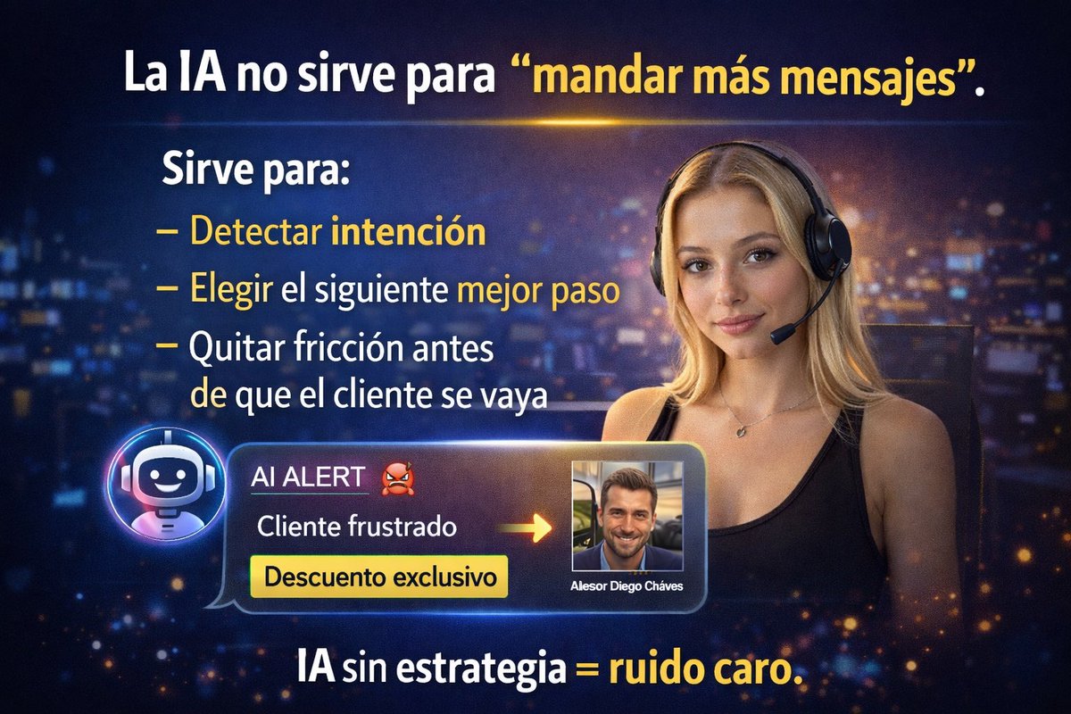 La IA no sirve para “mandar más mensajes”.

Sirve para:
– Detectar intención
– Elegir el siguiente mejor paso
– Quitar fricción antes de que el cliente se vaya

IA sin estrategia = ruido caro.