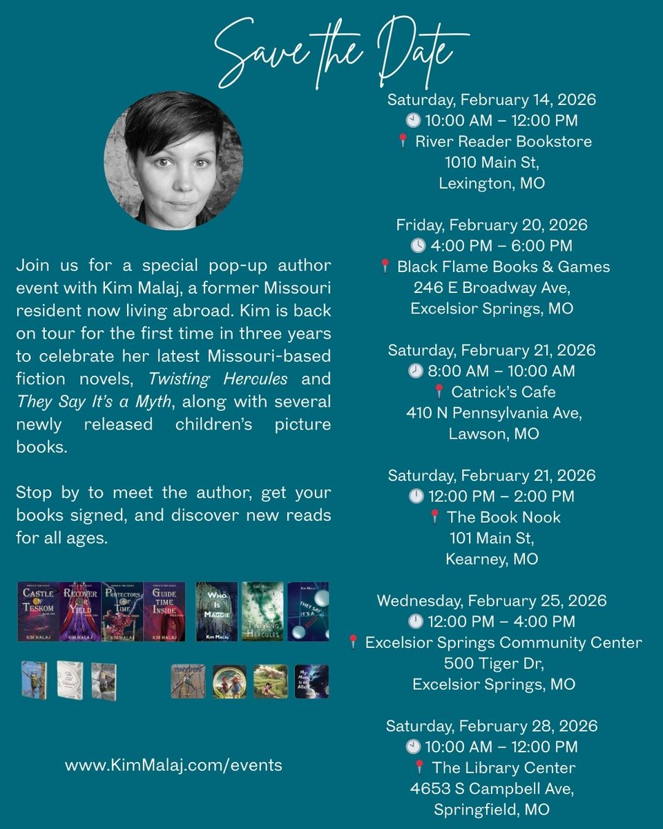 KimMalaj's tweet photo. #Missouri readers save the date.
https://t.co/ukTFOvbKRc
#kansascity #booktok  #MeetTheArtist #BooksWorthReading #springfieldmo #AuthorsOfTwitter https://t.co/S6qaxgdT9N