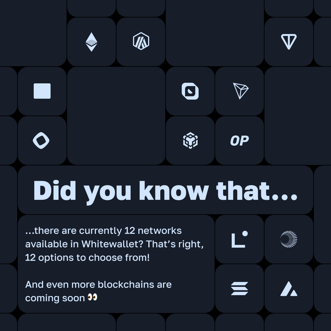 whitewallet_app's tweet photo. 🧠 Interesting fact about #Whitewallet: our users don’t have to stick to one or two blockchains. They can enjoy multiple options without having to jump between apps! https://t.co/whVUe9xTcJ