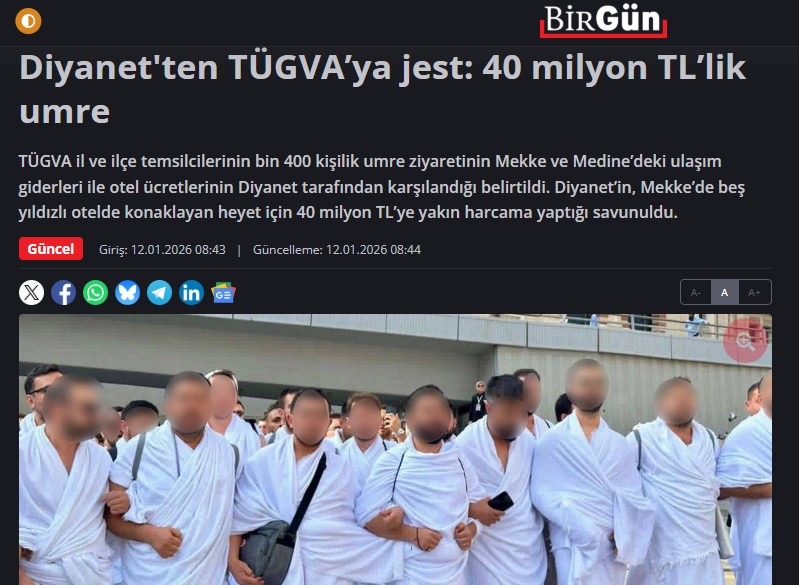 FotoHaber - 40 milyon TL harcayarak TÜGVA yöneticilerini Umre'ye götüren Diyanet'ten emeklilere müjde: ''Açlıktan ölmemeniz için de dua ettiler...'' zaytung.com/fotohaberdetay…