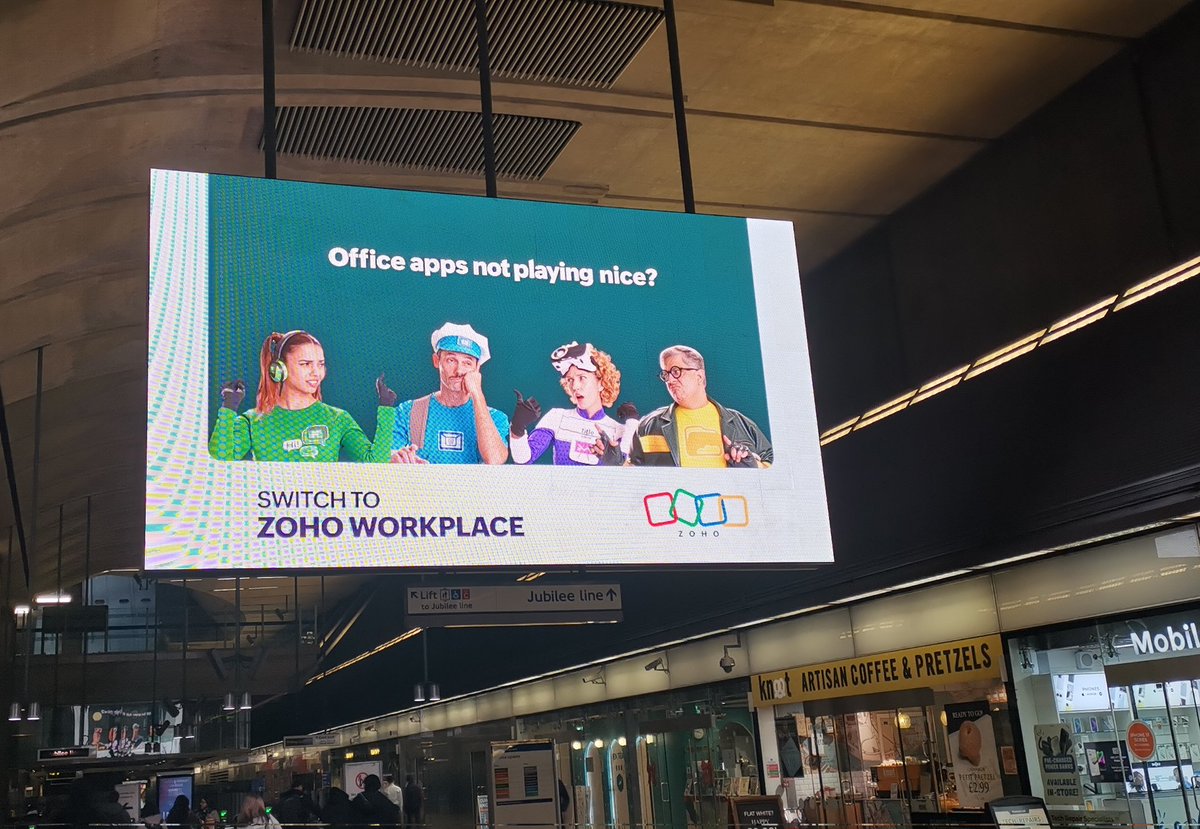 Someone shared this huge screen with a Zoho ad at Canary Wharf London. Just at the entrance of the Jubilee Line tube station 

Moment of pride to see the global success of  <a href="/ZohoWorkplace/">Zoho Workplace</a> !!

<a href="/svembu/">Sridhar Vembu</a>