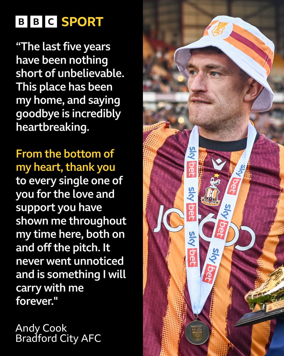 BBCWYS's tweet photo. Upon his departure, Andy Cook had this farewell message for the Bradford City family. ❤️🧡

#BCAFC | #BBCFootball | #BBCEFL https://t.co/QcWOoS1OkX