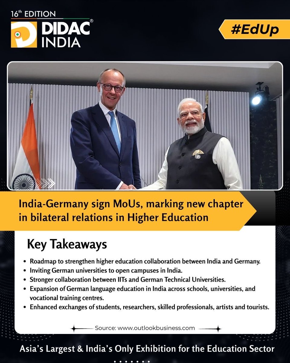 DidacIndia's tweet photo. Bilateral trade between India and Germany has crossed an all-time high of USD 50 billion, marking a major milestone in deepening economic cooperation between the two nations.
Read More: https://t.co/9nxrJgGyJH
@Messe_Stuttgart @Indiadidac
#DidacIndia2026 #EdUp https://t.co/pqWr8NUMVr