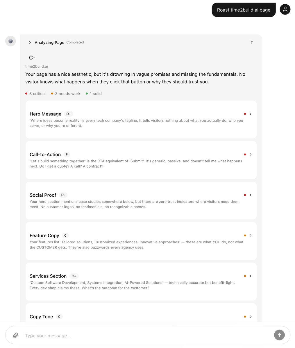 thiagocodes's tweet photo. While building AI features, I noticed I kept rebuilding the same foundations instead of creating real value.

So I fixed the base.
Built Graphly: a LangGraph boilerplate to move faster, reuse more, and focus on what matters.

Screenshot: a fun landing-page roasting tool I built https://t.co/1Bw8OrREKh