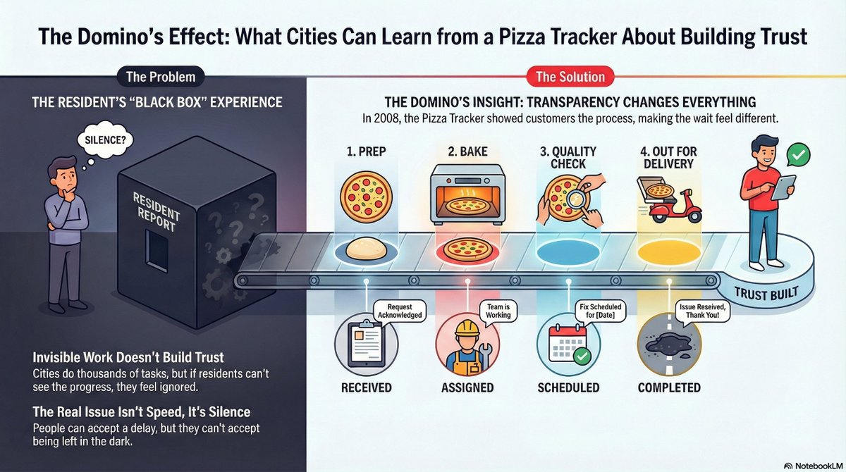 ThreefoldAI's tweet photo. Operational transparency is the missing ingredient in local government trust. Domino's Pizza figured this out in 2008 - most cities still haven't. @idoivri explores what cities can learn from Domino's Pizza Tracker. Read more: https://t.co/YZc8BEqzf9 https://t.co/8iBqUXn60T