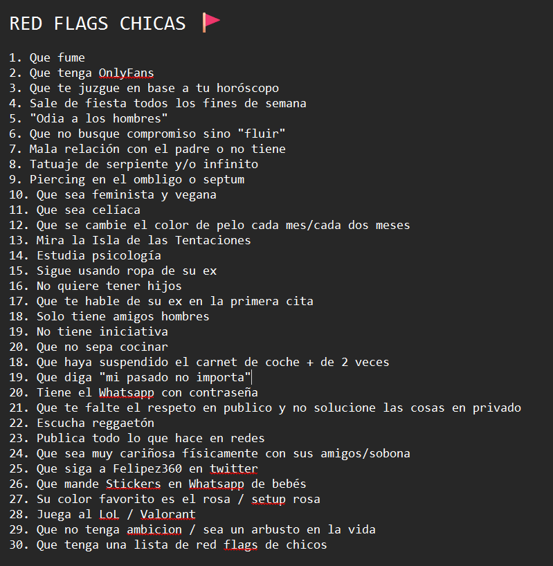 mi lista de red flags en chicas (seria)