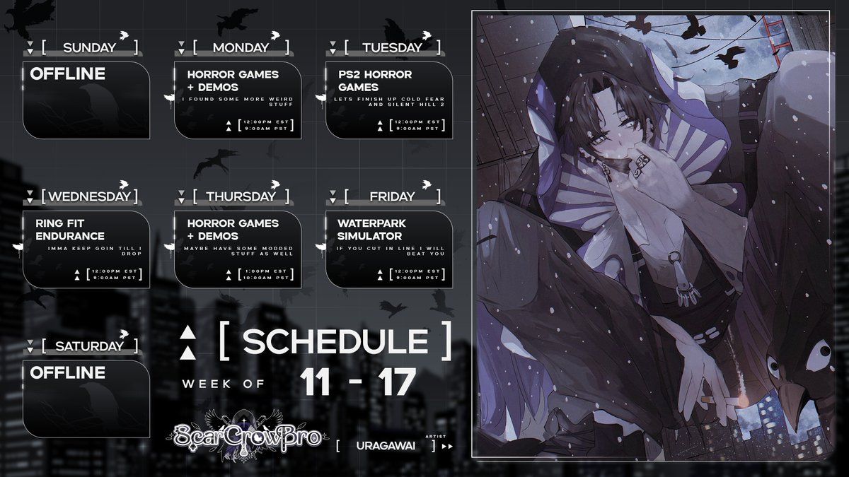 Stream Schedule for 01/11 - 01/17

It has been a long while since I've done one of these so lets see how long I can last on just working out for as long as I can on ring fit! If I catch any of your character cutting in line for the waterpark I will have so many tasers on you