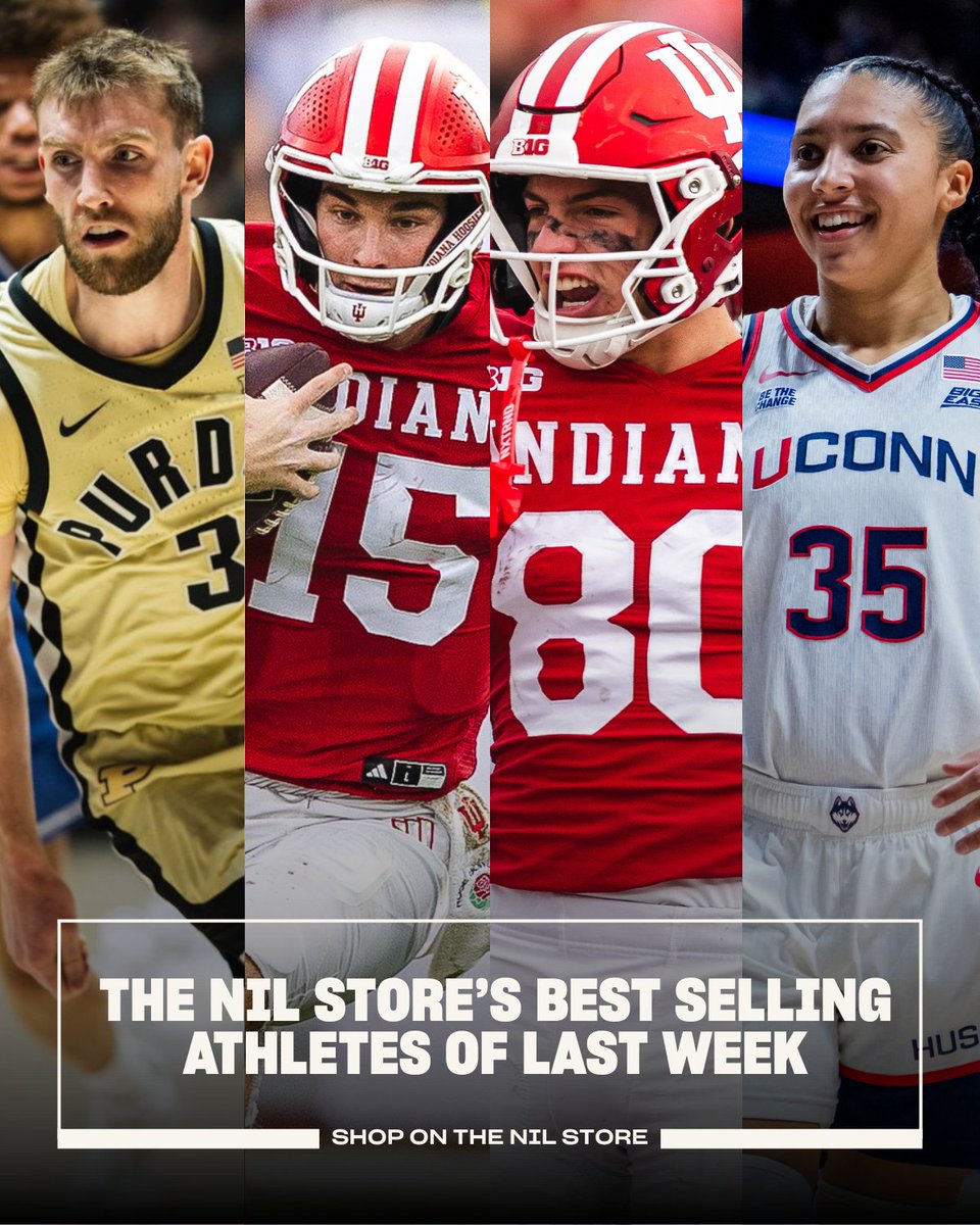 nil_store's tweet image. Our Best Selling Athletes of Last Week! 

1. Fernando Mendoza 
2. Azzi Fudd 
3. Braden Smith 
4. Charlie Becker 
5. Raegan Beers 
6. Audi Crooks 
7. Braden Frager 
8. Nigel James Jr. 
9. Keaton Wagler
10. Sam Hoiberg