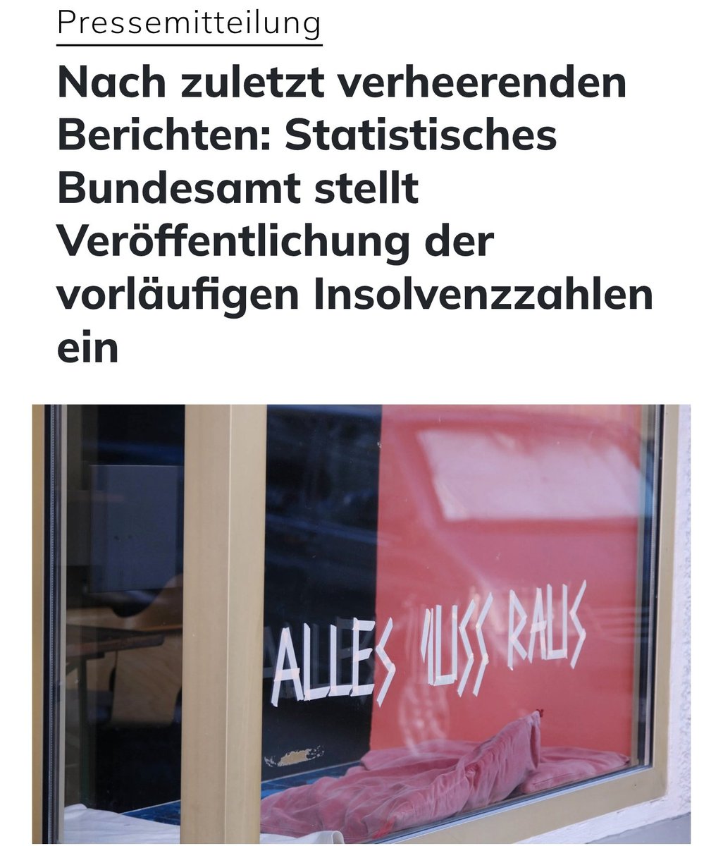 LilitThyra's tweet photo. Problemlösung in Deutschland:
Das Statistische Bundesamt will die vorläufige Meldung der Insolvenzzahlen einstellen, weil die Zahlen wohl zu verheerend sind.

Was nicht sein darf, wird vertuscht...
DDR lässt grüßen...

https://t.co/Dn0sProVO3 https://t.co/YeFL7iMYi0