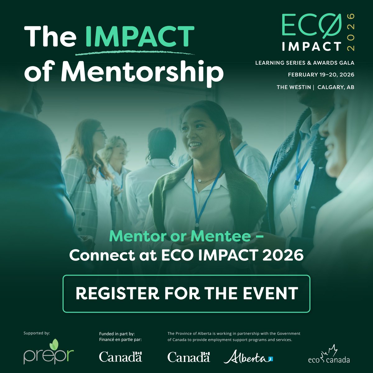 ecocanada's tweet photo. Ready to accelerate your sustainability career?

Join us for Speed Mentorship at #ECOIMPACT2026, happening Feb 19-20 at The Westin in Calgary! This two-day, high-energy experience connects emerging professionals with industry leaders.

👉 https://t.co/9VGdaofuHB https://t.co/ZfwTPHTotB