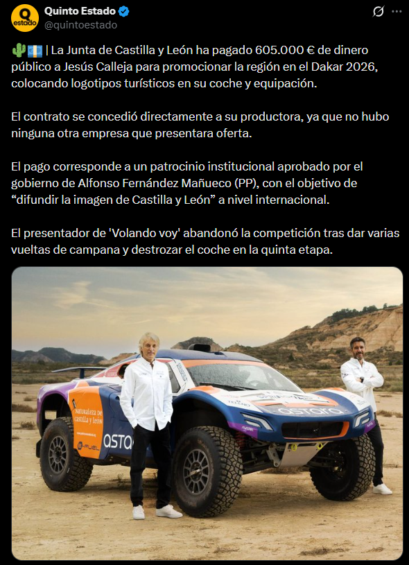 Se acaba de derrumbar el ábside de una iglesia del siglo XII en Valladolid, pero el gobierno de Castilla y León prefirió regalar 605.000€ para los caprichos del famosete de turno.

Urge meter todo el dinero que sea necesario para preservar nuestro patrimonio histórico-artístico