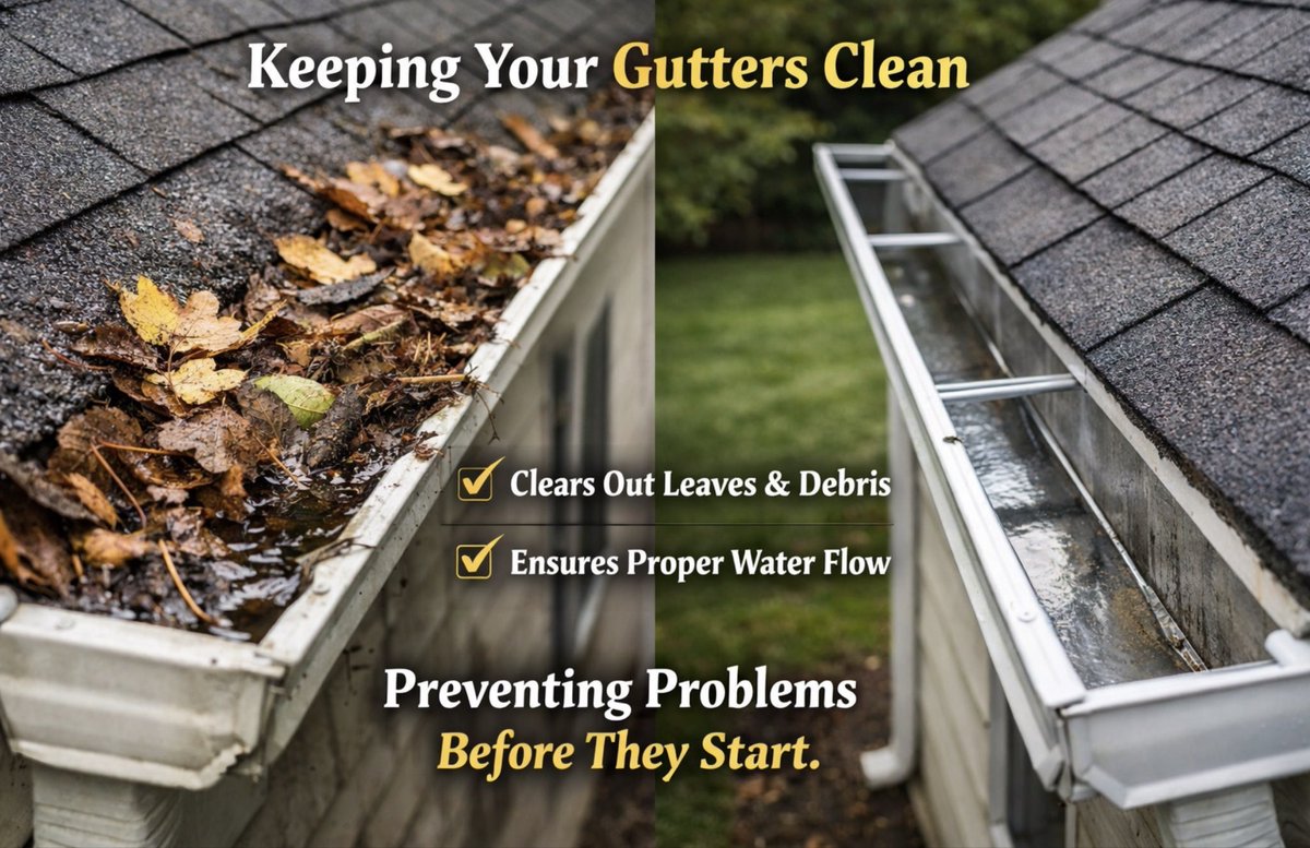 CleanChoiceCo's tweet photo. Gutters don’t fail all at once.
They slowly stop doing their job.
A simple cleaning keeps water moving where it should.

https://t.co/qma6CZYanZ https://t.co/HxkIVkzzJO